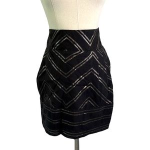 Ecote Black Skirt with elastic sides and Gold Geo Pattern